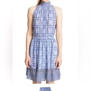 Shoshanna Beatrice Dress Silk Blouson Mini Sleeveless High Neck Mock Neck